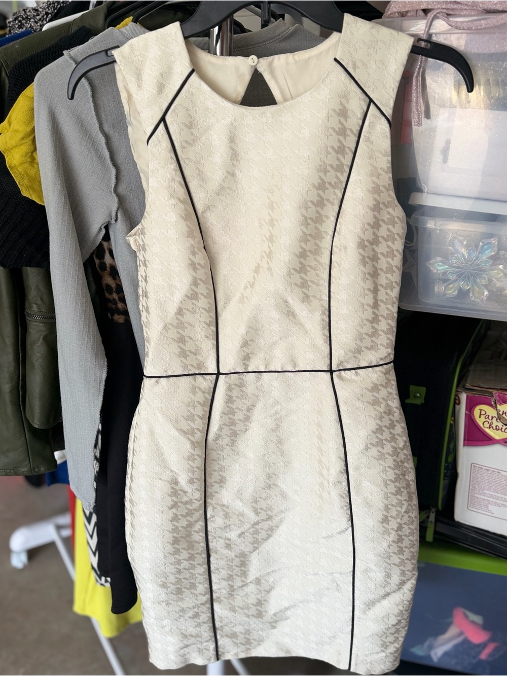 H&M Cream Sheath Dress with Black Piping